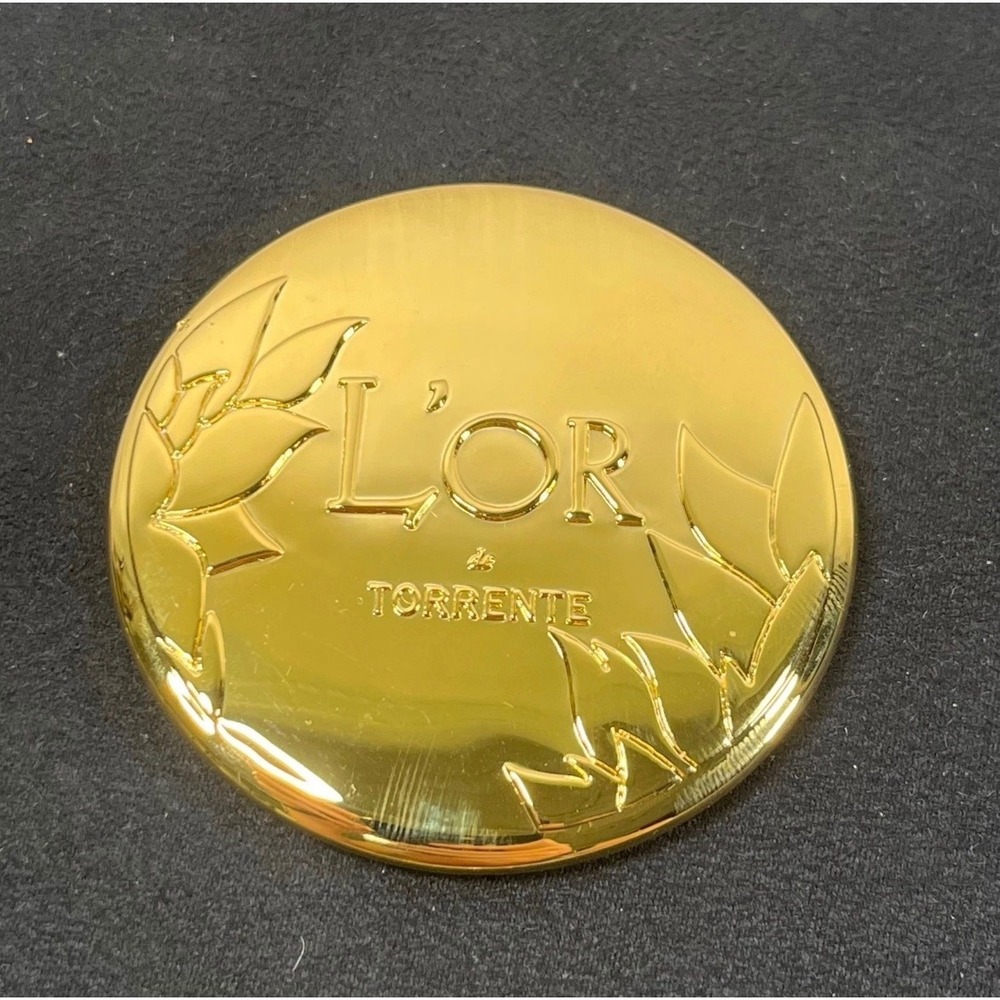 L'Or de Torrente Haute Couture Paris Gold Tone Pocket Compact Mirror with Pouch